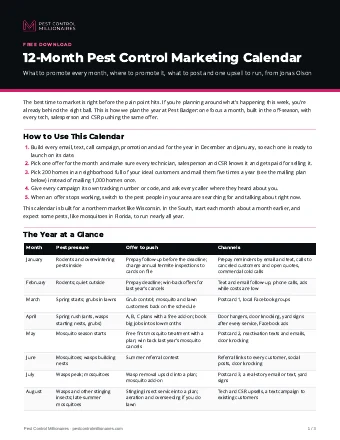 First page of 12-Month Pest Control Marketing Calendar