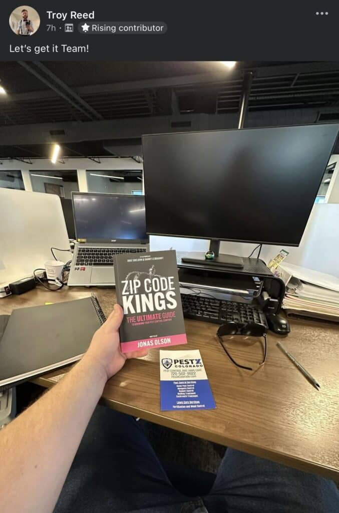 Pest control entrepreneur with Zip Code Kings book copy