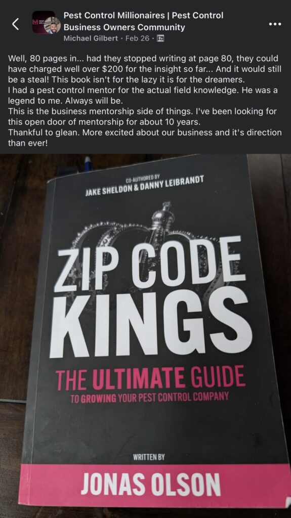 Pest control business owner reading Zip Code Kings