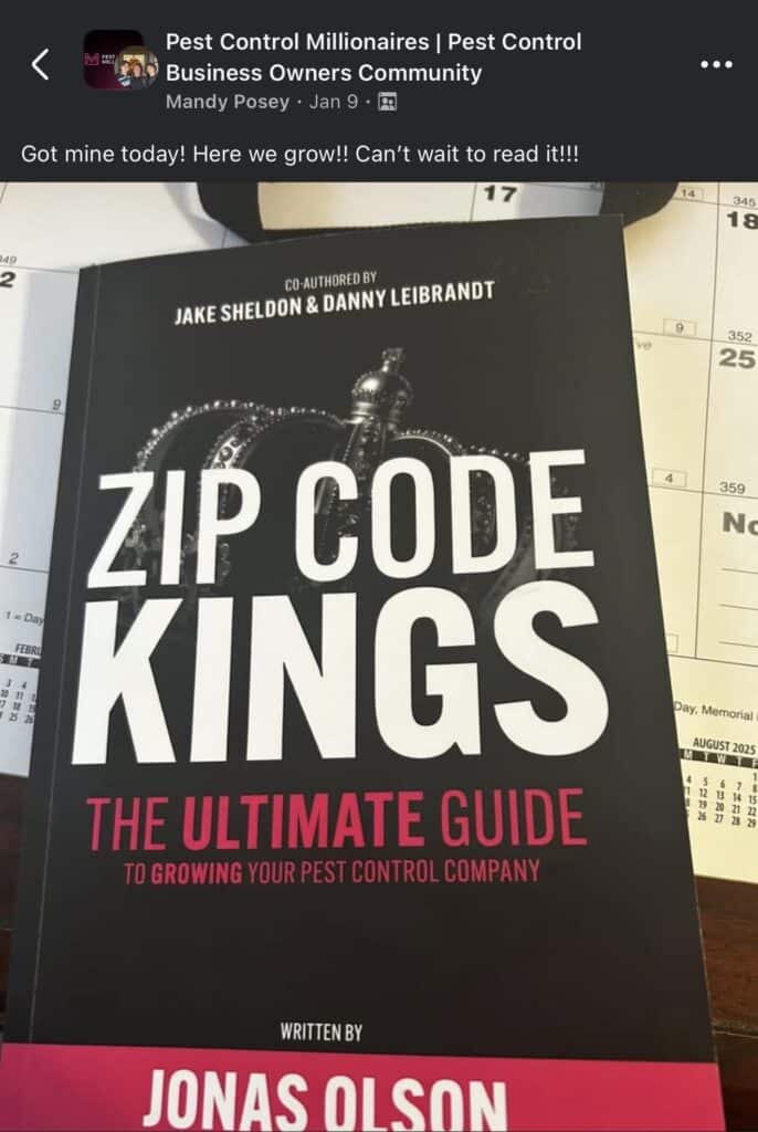 Pest control owner testimonial for Zip Code Kings book
