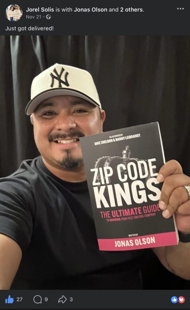 Pest control owner delivery photo of Zip Code Kings book