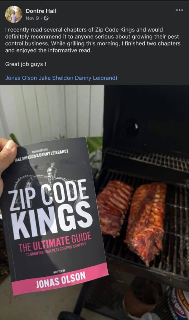 Pest control business owner holding Zip Code Kings book