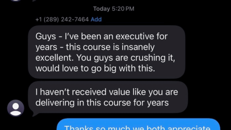 Text message from a Pest Control Millionaires member, Today at 5:20 PM: Guys - I've been an executive for years - this course is insanely excellent. You guys are crushing it, would love to go big with this. Follow-up message: I haven't received value like you are delivering in this course for years.