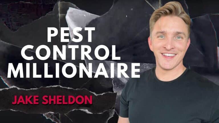 Pest Control Millionaire podcast thumbnail featuring guest Jake Sheldon, on getting pest control customers for free