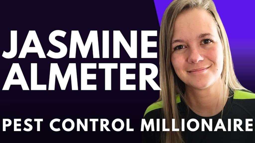 Pest Control Millionaire podcast thumbnail featuring guest Jasmine Almeter, on turning Facebook into local pest control leads